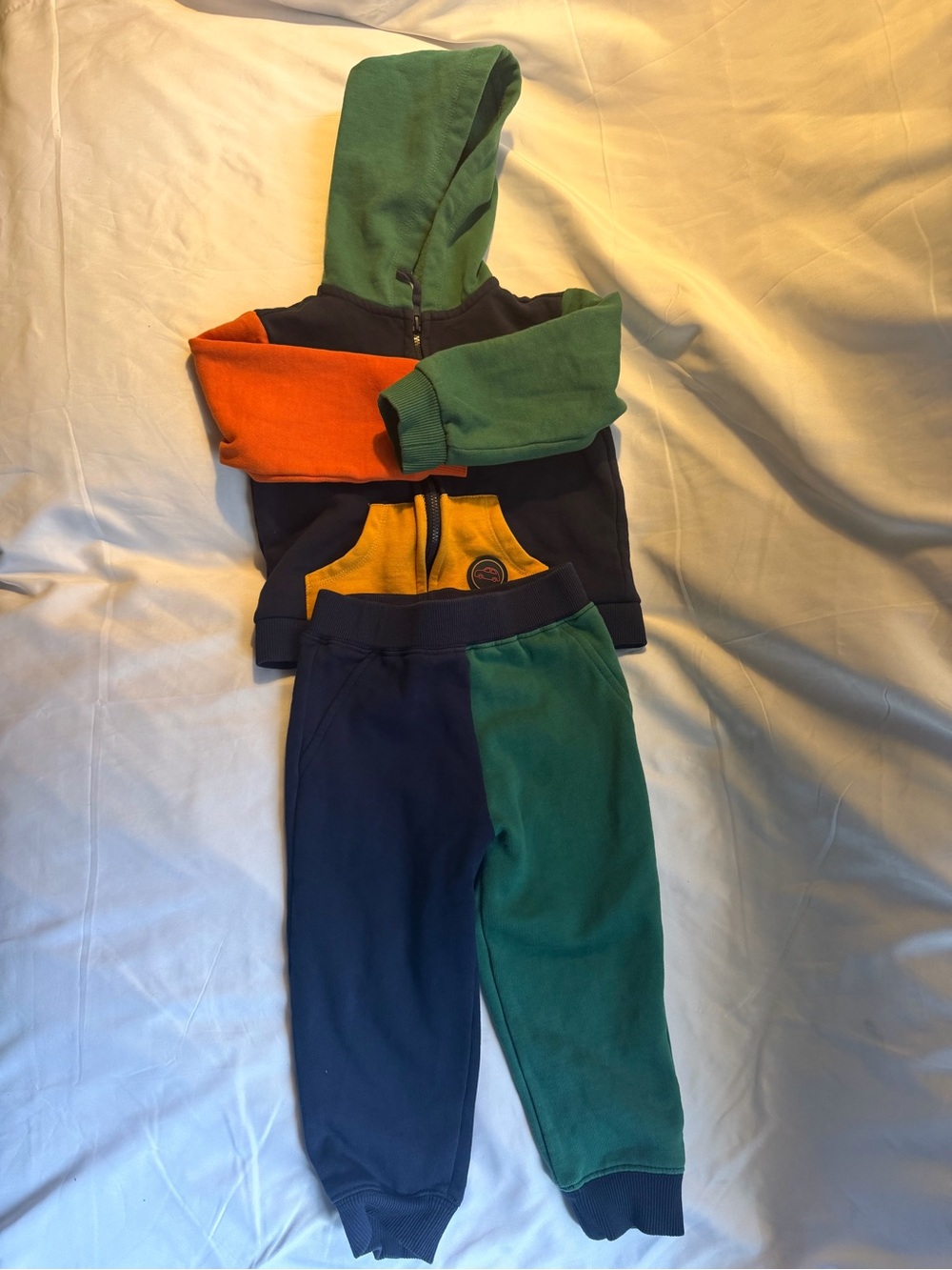 Little Me Colorblock Sweatpants & Hoodie Set - Green/Navy/Orange/Yellow